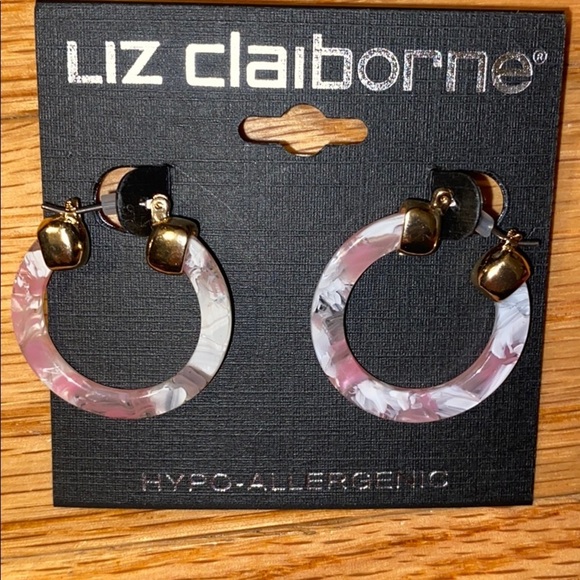 Liz Claiborne earrings pink gray swirl NWT - Picture 2 of 5